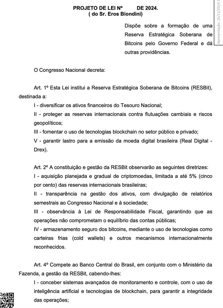 Brazil bill introduced to the Chamber of Deputies