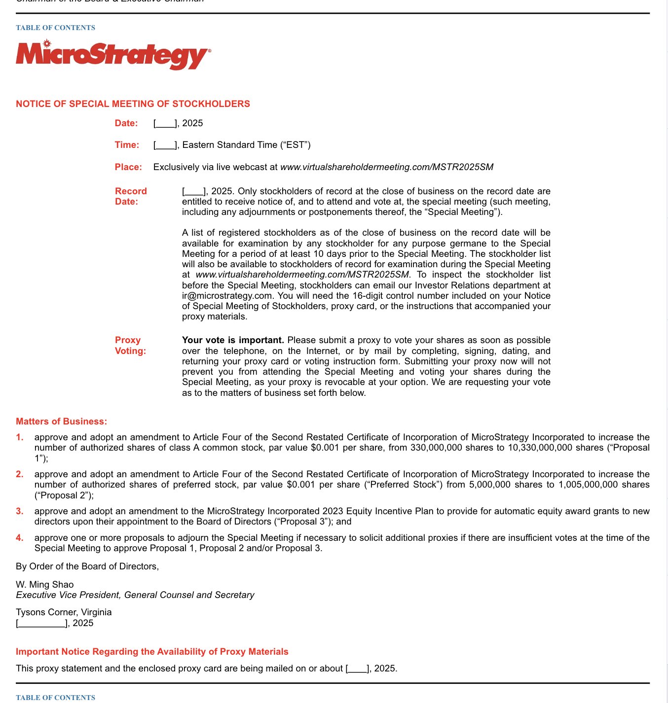 MicroStrategy proposals 