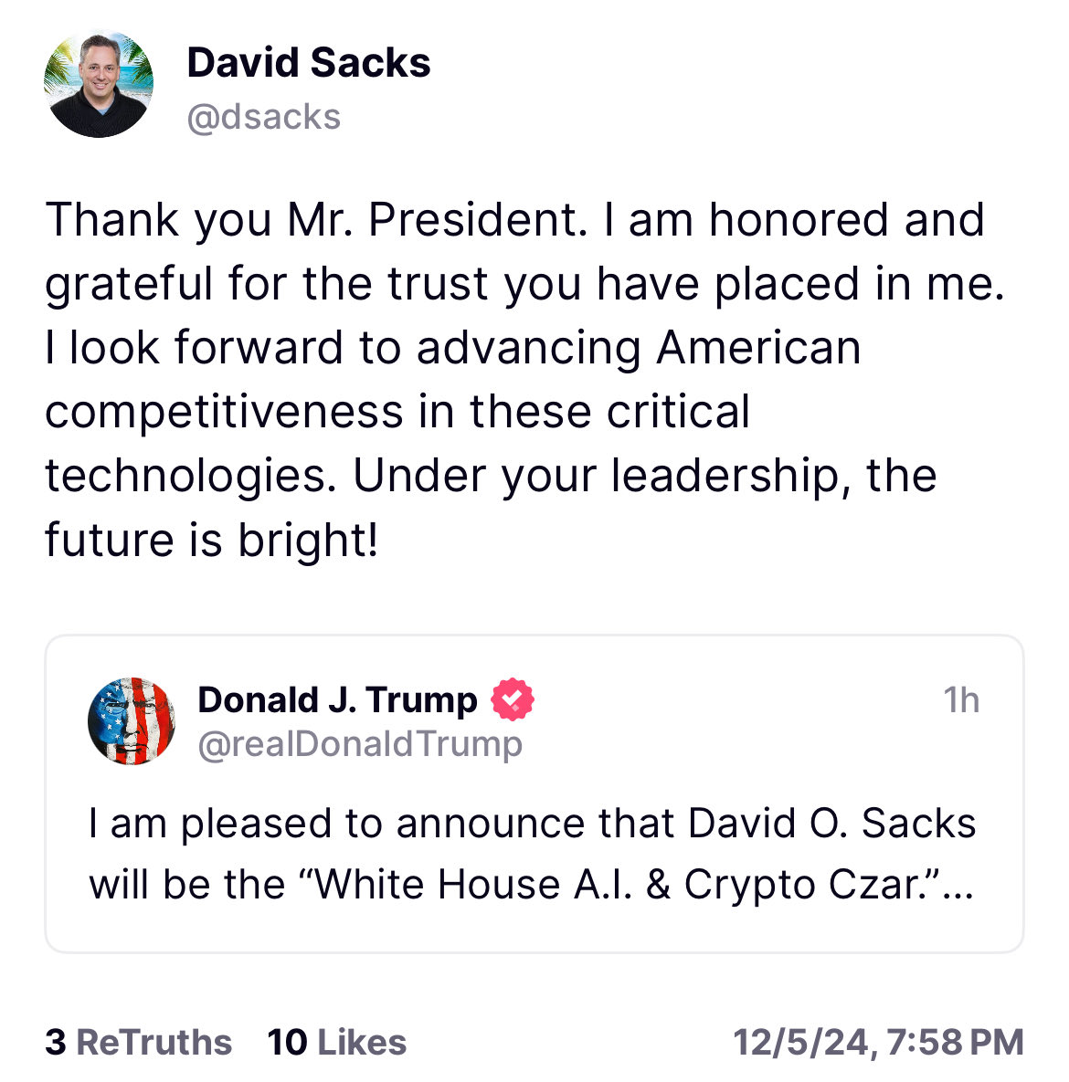 David Sacks via Truth Social