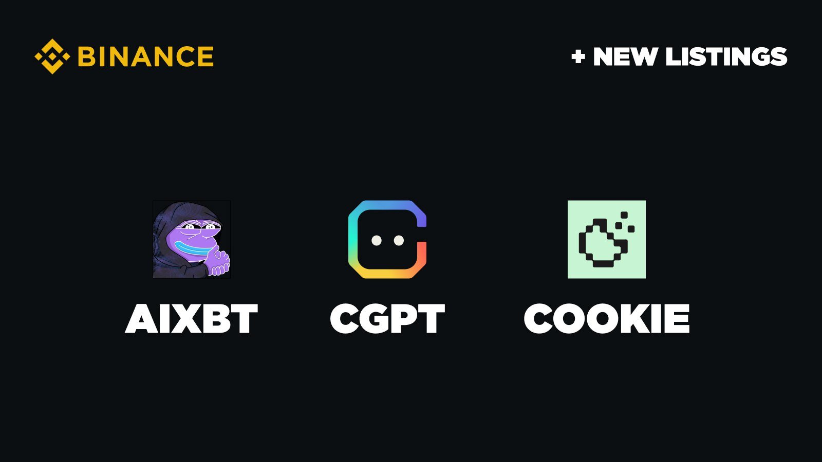 Binance Will List AIXBT, CGPT, and COOKIE Today