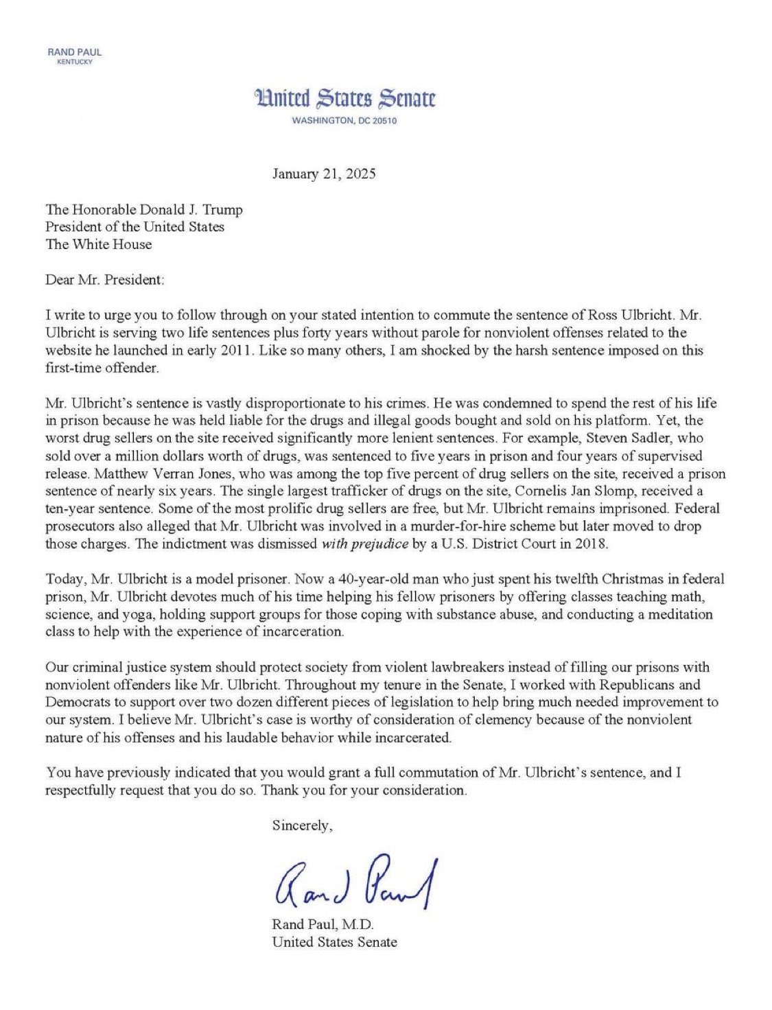 Rand Paul's letter